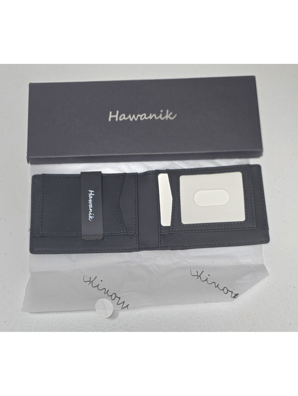 Hawanik Slim Bifold Leather Wallet W/Integrated Case Holder For AirTag New Black